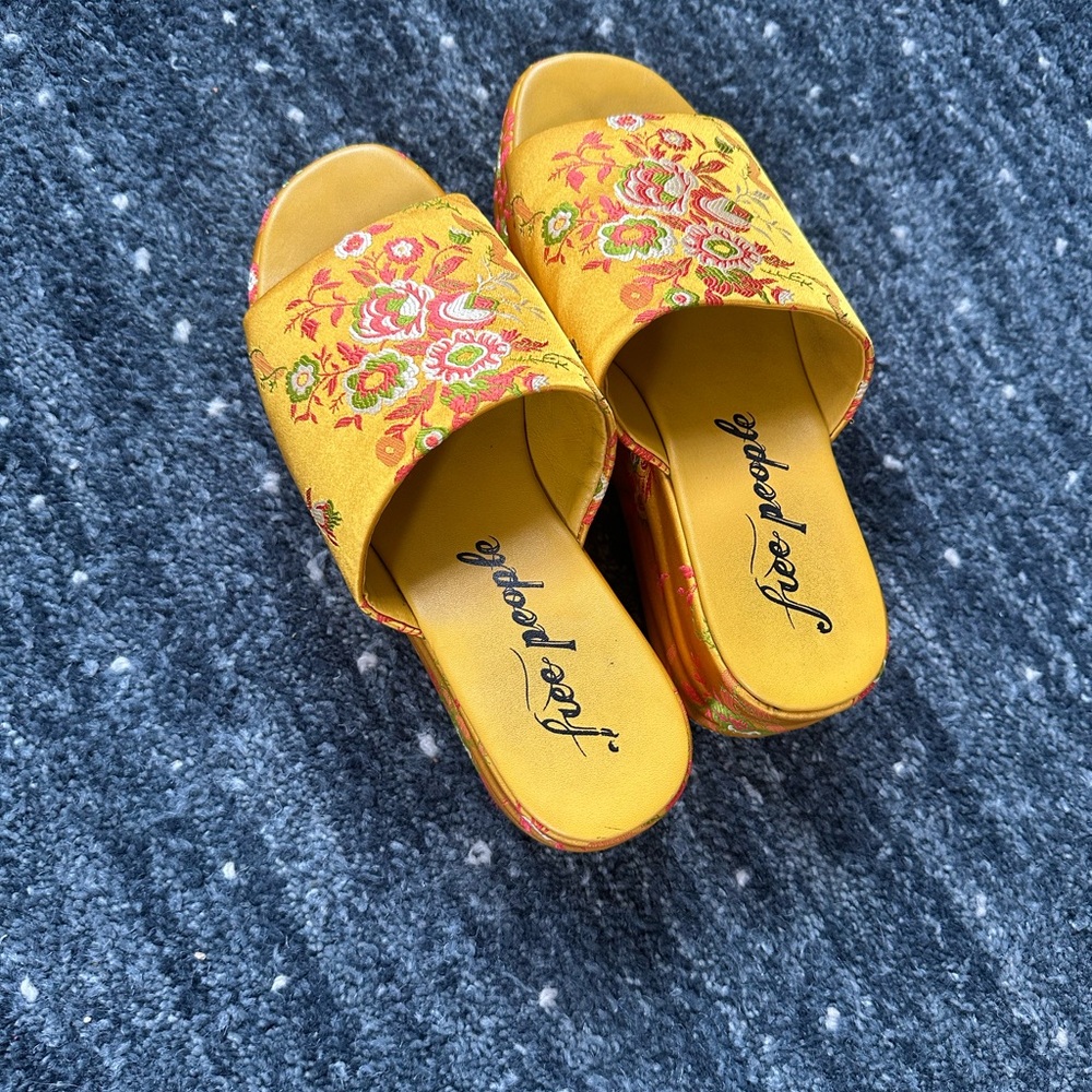 Free People Yellow Mules with Floral Design